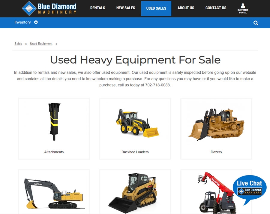 heavy equipment for sale website page screen shot