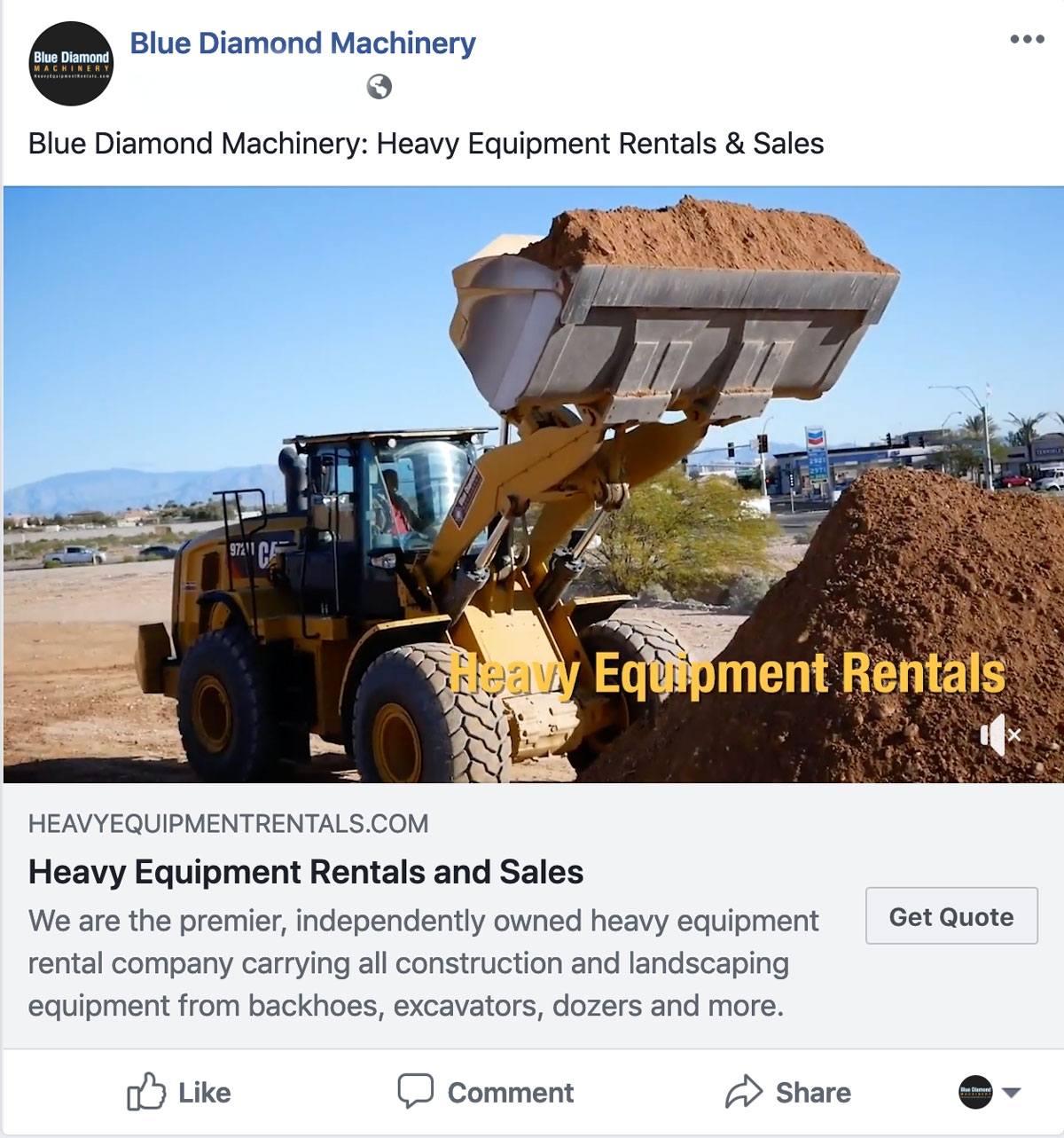 Example of heavy equipment facebook video ad